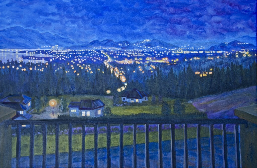 Kelowna Night – 16×24 – Oil on Canvas | Landscape Painting | Randall Shier Canadian Oil Painting Artist Kelowna BC