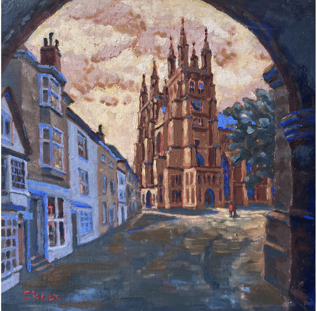 Canterbury-Cathedral-16x16-oil-on-panel | Cityscape | Randall Shier Canadian Oil Painting Artist