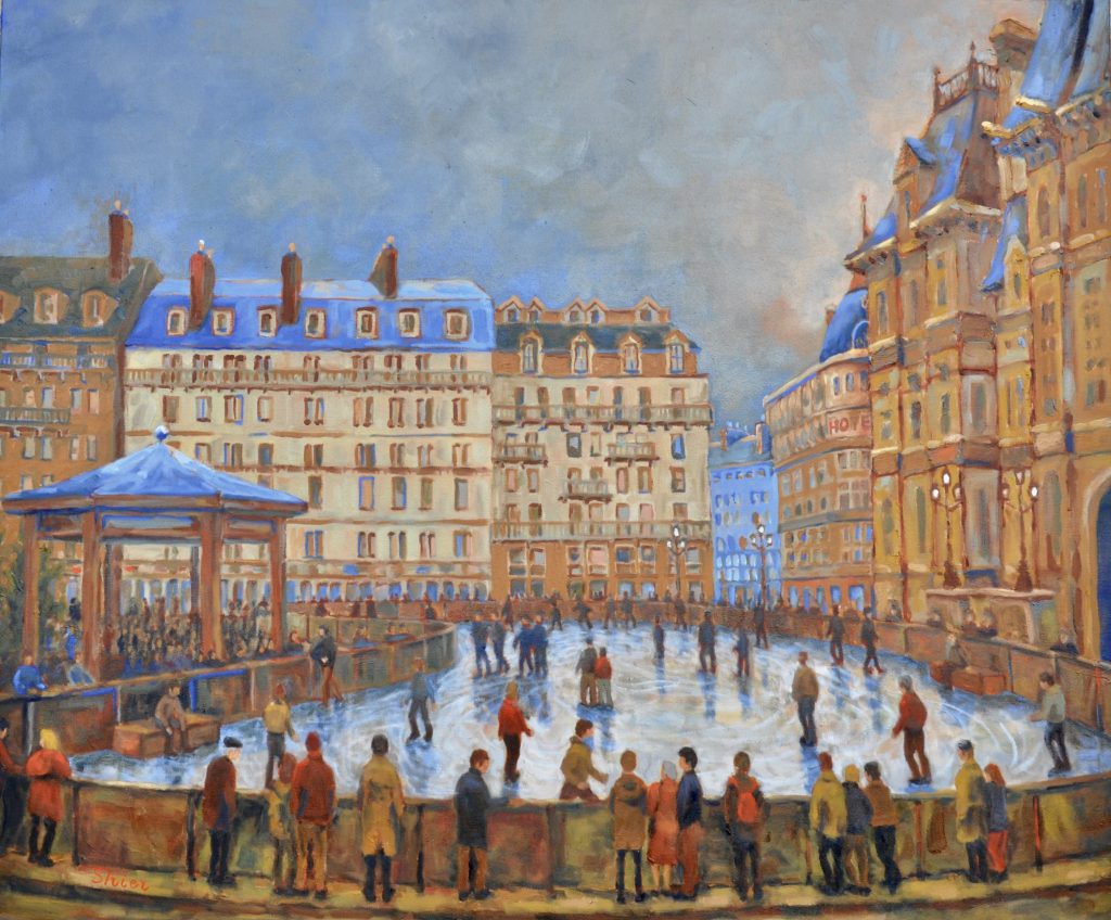 Hotel de Ville, Winter - 30x36 - oil on canvas | Cityscape Oil Painting | Randall Shier Canadian Oil Painting Artist