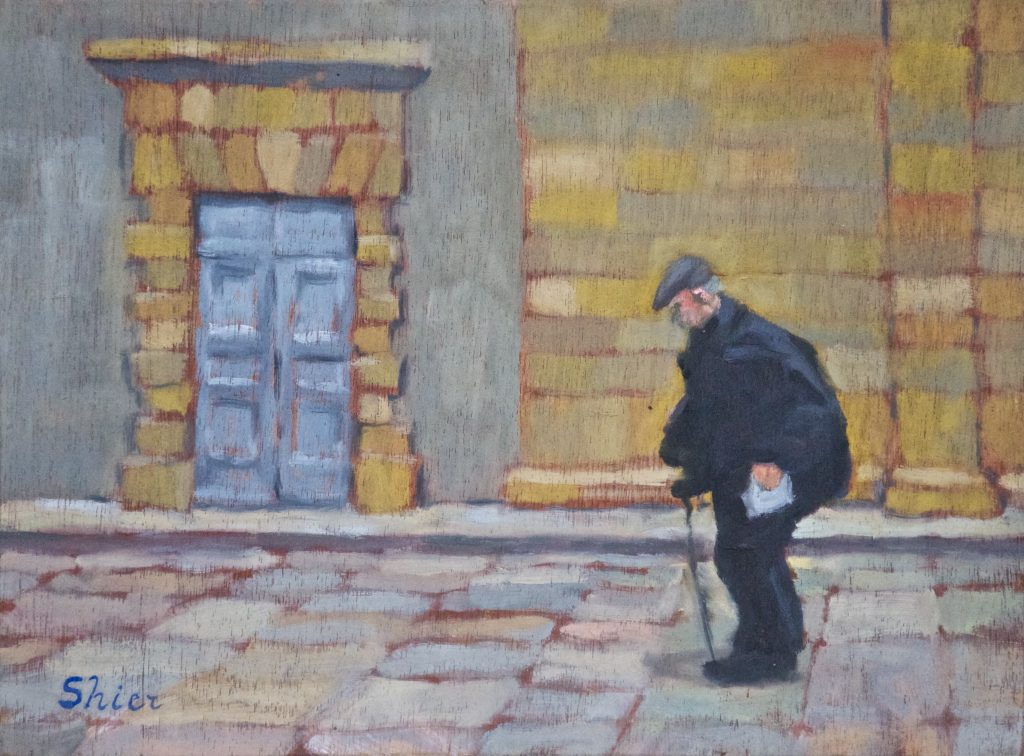 Old man, Volterra - 12x16 - oil on panel | Cityscape Oil Painting | Randall Shier Canadian Oil Painting Artist