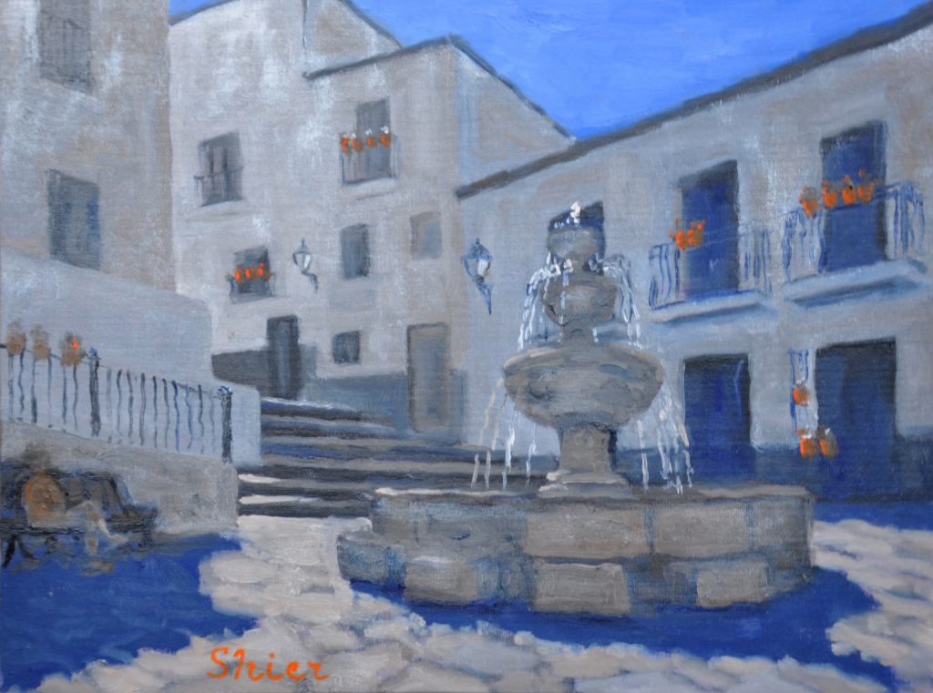 Plaza, Gaucin - 12x16 - oil on panel | Cityscape Oil Painting | Randall Shier Canadian Oil Painting Artist