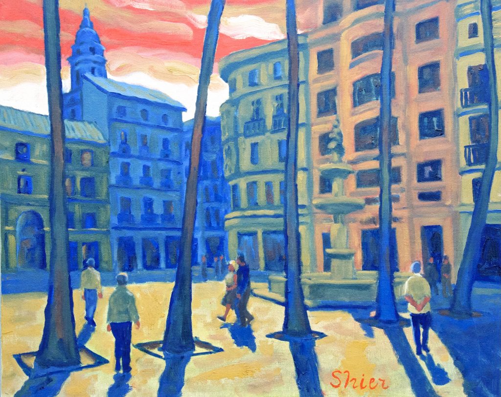 Plaza de la Constitucion, Malaga - 16x20 - Oil on Panel | Cityscape Oil Painting | Randall Shier Canadian Oil Painting Artist